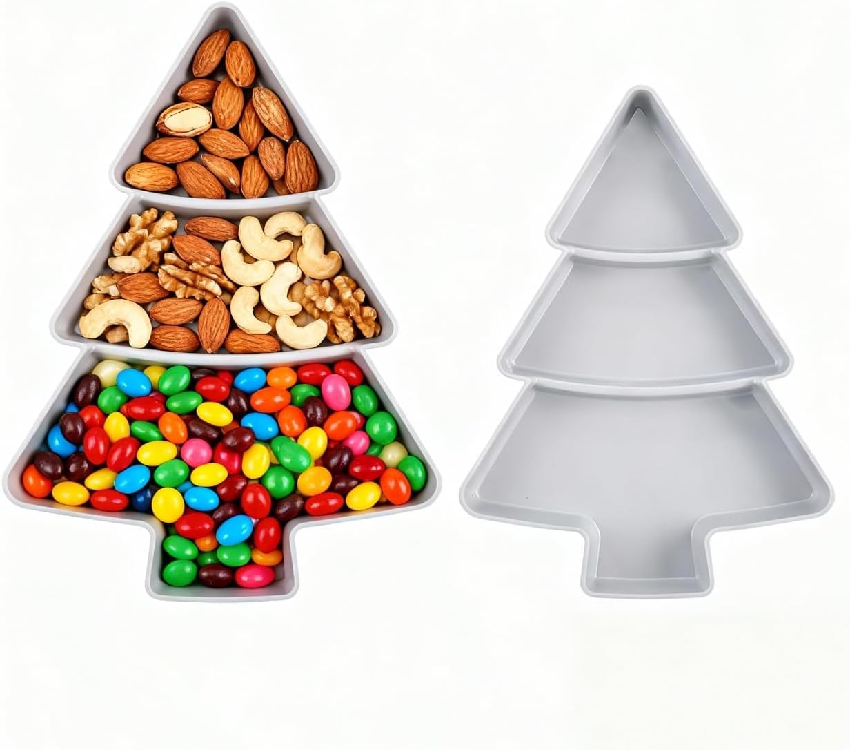 DOITOOL 2Pcs Snack Appetizer Trays Christmas Tree Shape Dessert Serving Dishes Snack Platter Christmas Serving Tray Fruit Cheese Dessert Tray Plate for Holiday Party - Grey