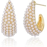 Aprilery Pearl Hoop Earrings for Women, Trendy 14K Gold Plated Round Pearl Cuff Hoop Earrings Hypoallergenic Statement Earrings Jewelry for Her