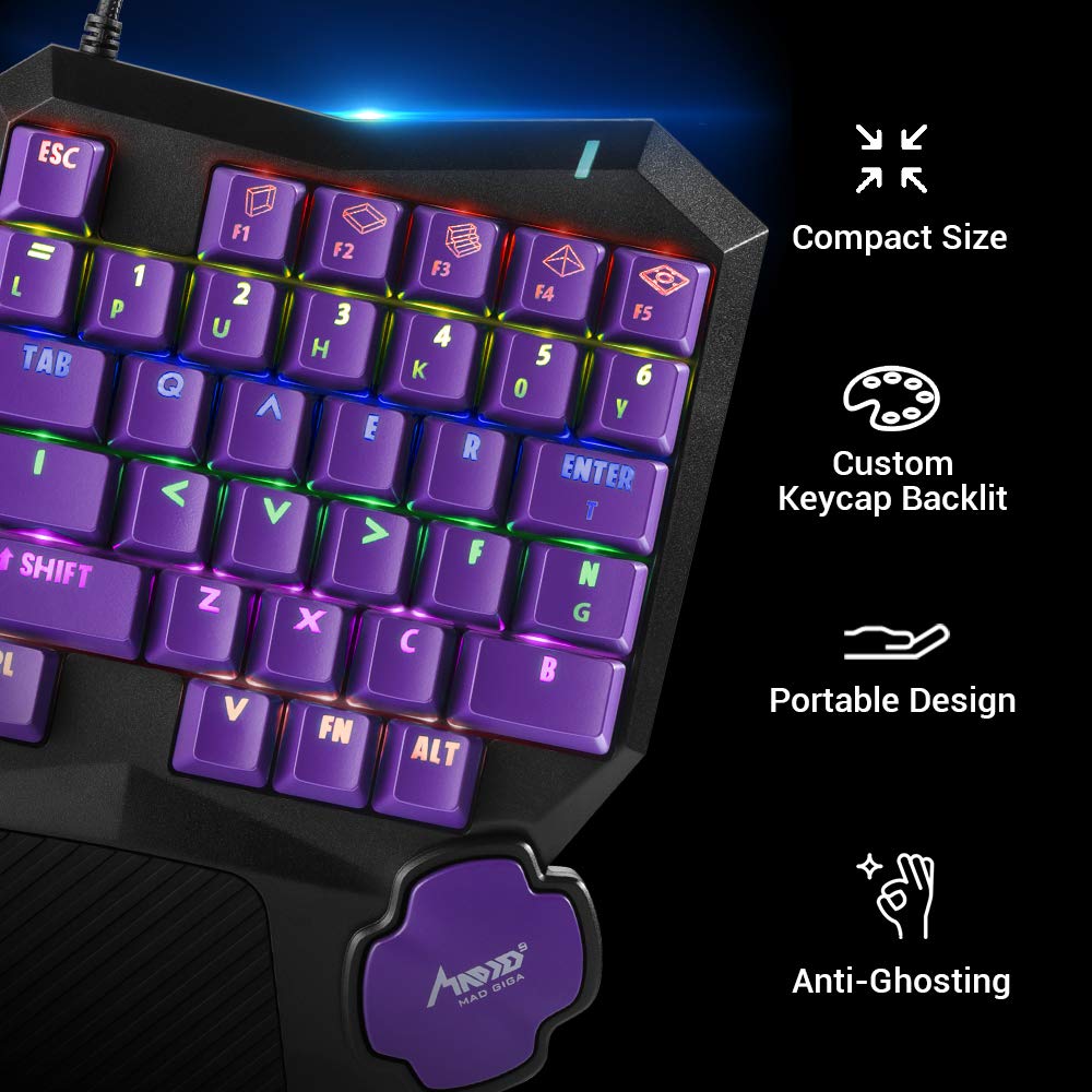 One Handed Gaming Keyboard, MAD GIGA Mechanical Red Switch Gaming Keypad Half Keyboard with Programmable Macro for Game PUBG/CS GO/Rainbow 6/LOL/Dota2