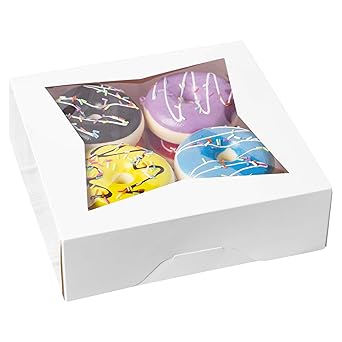 15 unidades] cajas de pasteles de 8 pulgadas, una más cajas de cartón kraft para galletas con ventana autodesplegable natural cajas de pasteles desechables 8 x 8 x 2.5 pulgadas (blanco, 15):