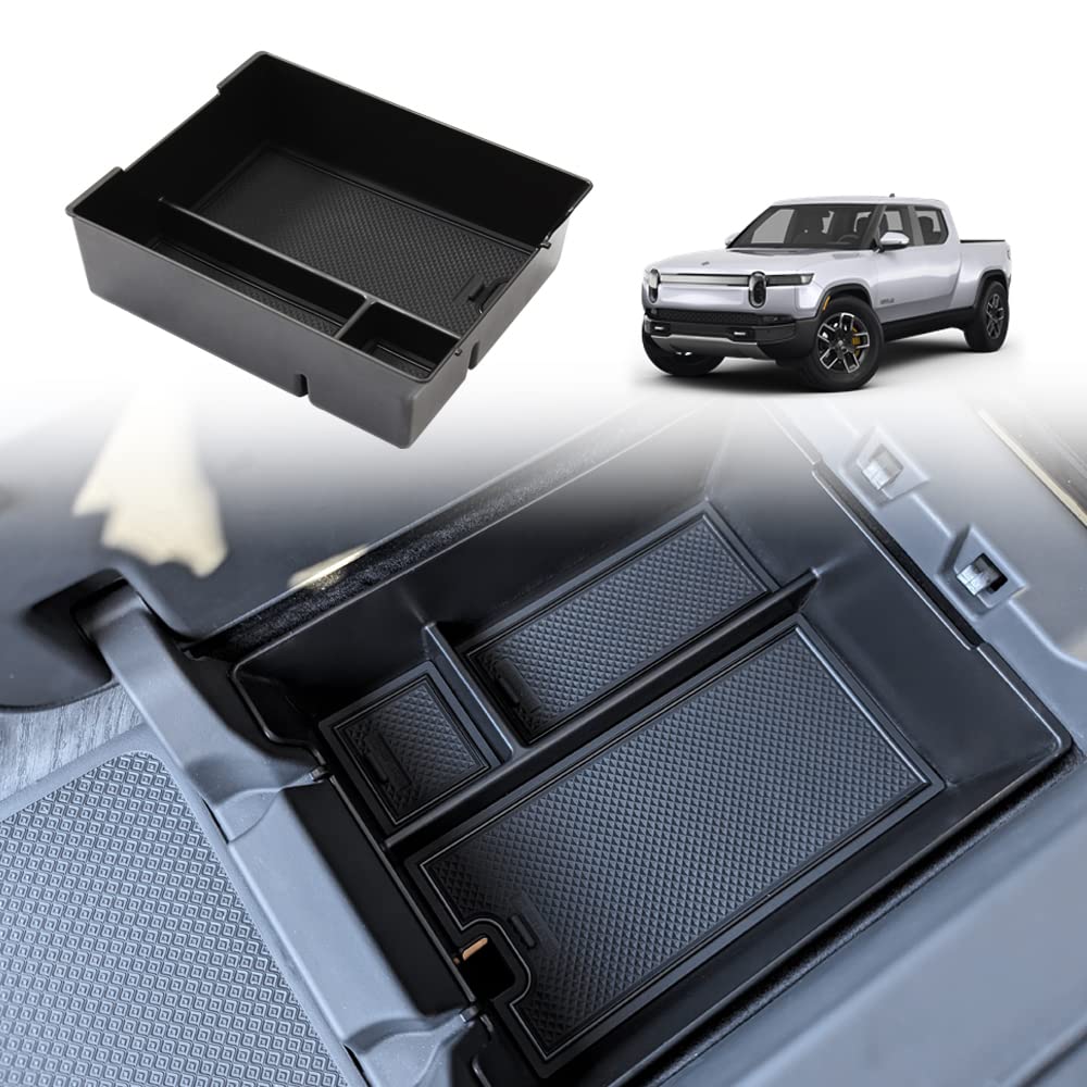 Photo 1 of BestEvMod for Rivian R1T & R1S Accessories Center Console Organizer Tray Armrest Storage Box ABS Material with PVC Trim Compatible with Rivian R1T/R1S 2022-2025 2026 Accessories(W/O Coin.Black)
