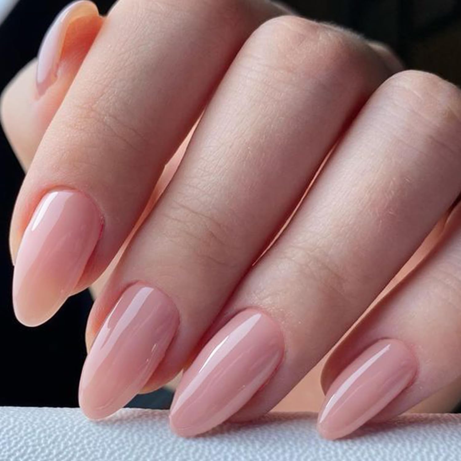 GLAMERMAID Nude Pink Press on Nails Medium Almond, Neutral Jelly Gel Glossy Fake Nails Stiletto, Pure Coral Short Oval Stick Glue on Nails Tip for Women, Reusable Acrylic Daily False Nail Manicure Kit - Image 6