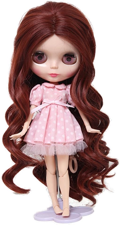 Wigs Only!The 13.78 Inch Heat Resistant Long Curls Doll Hair Burgundy Body Wavy Baby Girl Blythe Pullip Doll Wig with 9.84 Inch Ball Jointed Dolls Best Gifts and Hobby for Girls