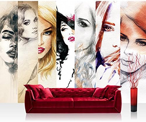Photo wallpaper - watercolor woman faces - 137.8"W by 96.5"H (350x245cm) - Non-woven PREMIUM PLUS - FACES OF WOMEN - Wall Decor Photo Wall Mural Door Wall Paper Posters &amp; Prints