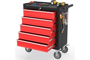 SGMORY 5 Drawers Rolling Tool Chest, Organizer Portable Storage Tool Box with Wheels, Tool Chests & Cabinets for Garage, Workshop, Repair Shop, Warehouse (Red&Black)