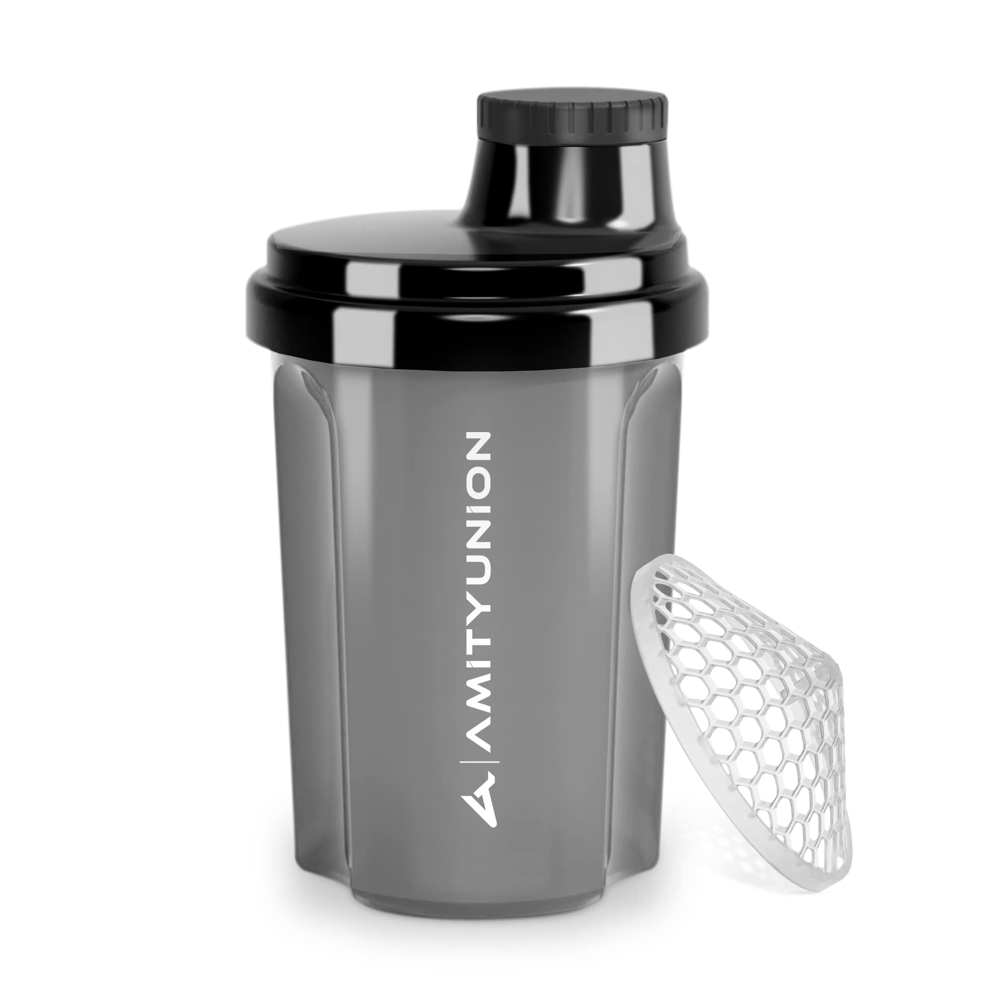 Protein Shaker 300 ml "Heaven" Leak-Proof, BPA with Clickable Strainer & Scale for Creamy Whey Shakes, Gym Fitness Mug for Isolate & Sport Concentrates, Protein Shaker Black Smoke
