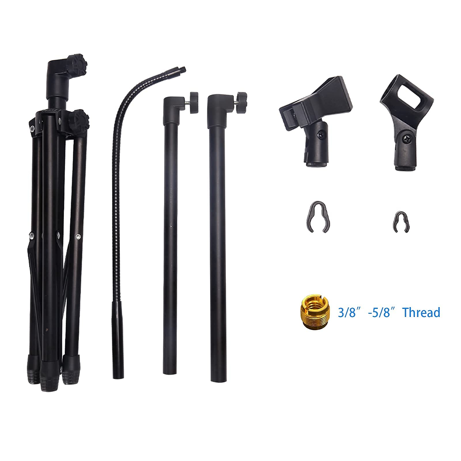 FACAILO Mic Stand Boom Microphone Stands Tripod Gooseneck mic arm stand Height Adjustable 3'- 6' with Mic Clips and 3/8
