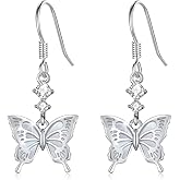 Butterfly Dangle Earrings 925 Sterling Silver Small Peal and Enamel Dangly Earrings for Sensitive Ears Dripping Oil Jewelry Mother Day for Women Girlfriend Butterflies Lovers