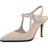 SAMMITOP Womens High Heels Closed Pointed Toe Stiletto High Heel Ankle Strap Pumps Sexy Office Wedding Dress Shoes 3.5 Inch