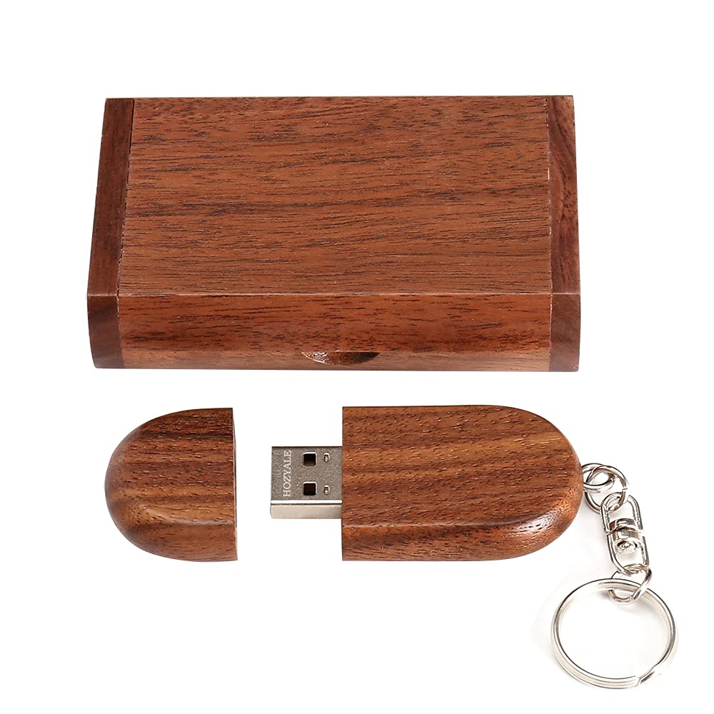 HOZYALE USB 2.0 Flash Drive Wood Memory Stick USB Stick 16GB Data Storage Ellipse Pendrive with Wooden Box