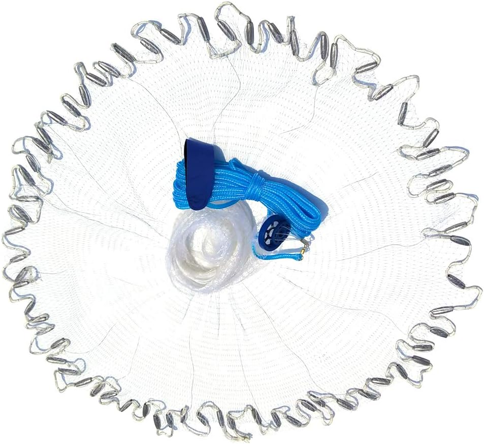 Drasry Saltwater Fishing Cast Net for Bait Trap Fish Throw Net. Size 4ft/5ft/6ft/7ft/8ft/9ft Radius Freshwater Nets