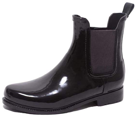Zapato Chelsea Damen Regenstiefelette Gummistiefelette Ankle Rain Boot SCHWARZ Elastik in GRAU Gr. 37-41