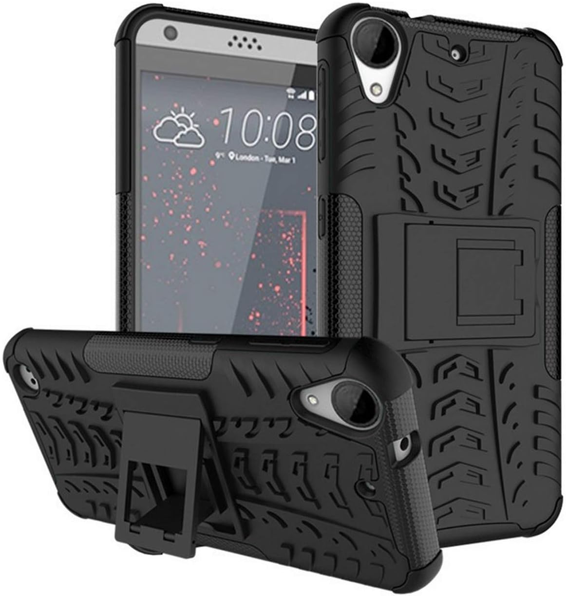 Heavy Duty Tough Dual Layer 2 in 1 Rugged Rubber Hybrid Hard/Soft Impact Protective Cover with Kickstand for HTC Desire 828 5.5"