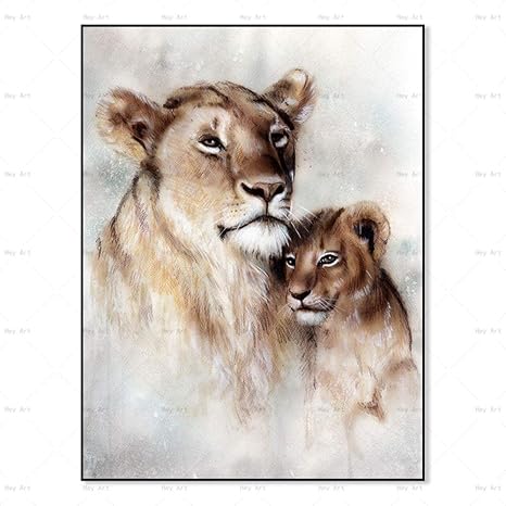 Amazon Kdsmfa動物の壁画のポスターには ライオンの母親と赤ちゃんの帆布が印刷されています これは リビングルームと壁画 16x24インチ フレームなし の装飾用キャンバスです ウォールステッカー オンライン通販