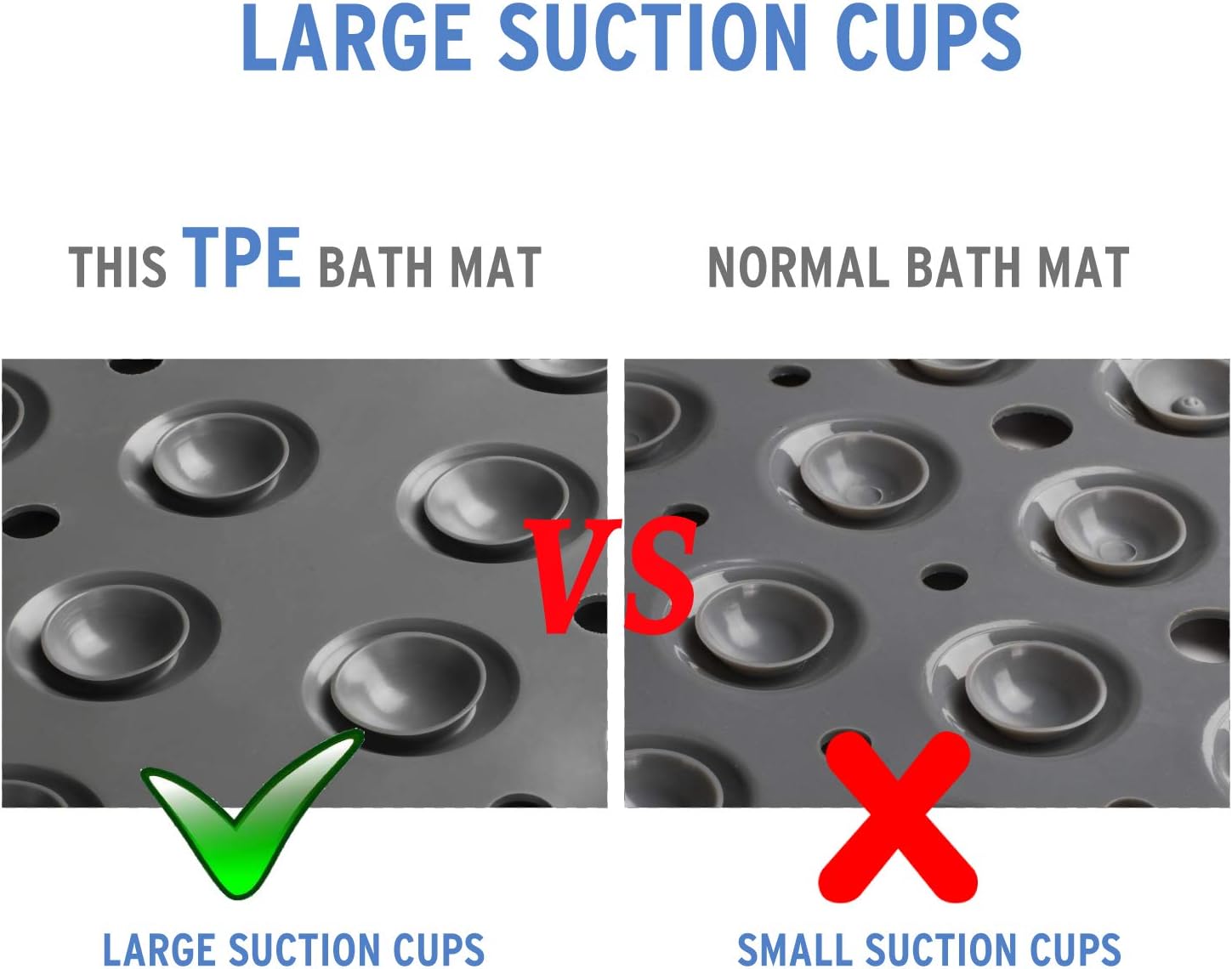 AmazerBath Bath Tub Mat, Larger Suction Cups Bath Mats with Strong Grip, Eco-Friendly TPE Material, Soft and Odorless, Machine Washable, Non-Slip Shower Mats for Bathroom, 39 x 16 Inches (Grey): Home & Kitchen