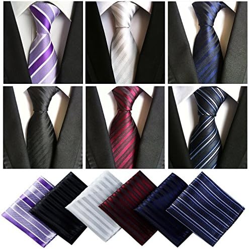 Lot 6 Pcs Mens Ties with 6 Matching Pocket Squares Mens Classic Ties Set Necktie Neck Ties with Gift Box Packing