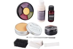 Mysense Liquid Latex Scar Wax SFX Makeup Kit for Fake Scars Wounds Burns With 6 Color Bruise Wheel Face Body Paint Stage Blood Coagulated Blood Gel and Spatula Sponges Q-tips