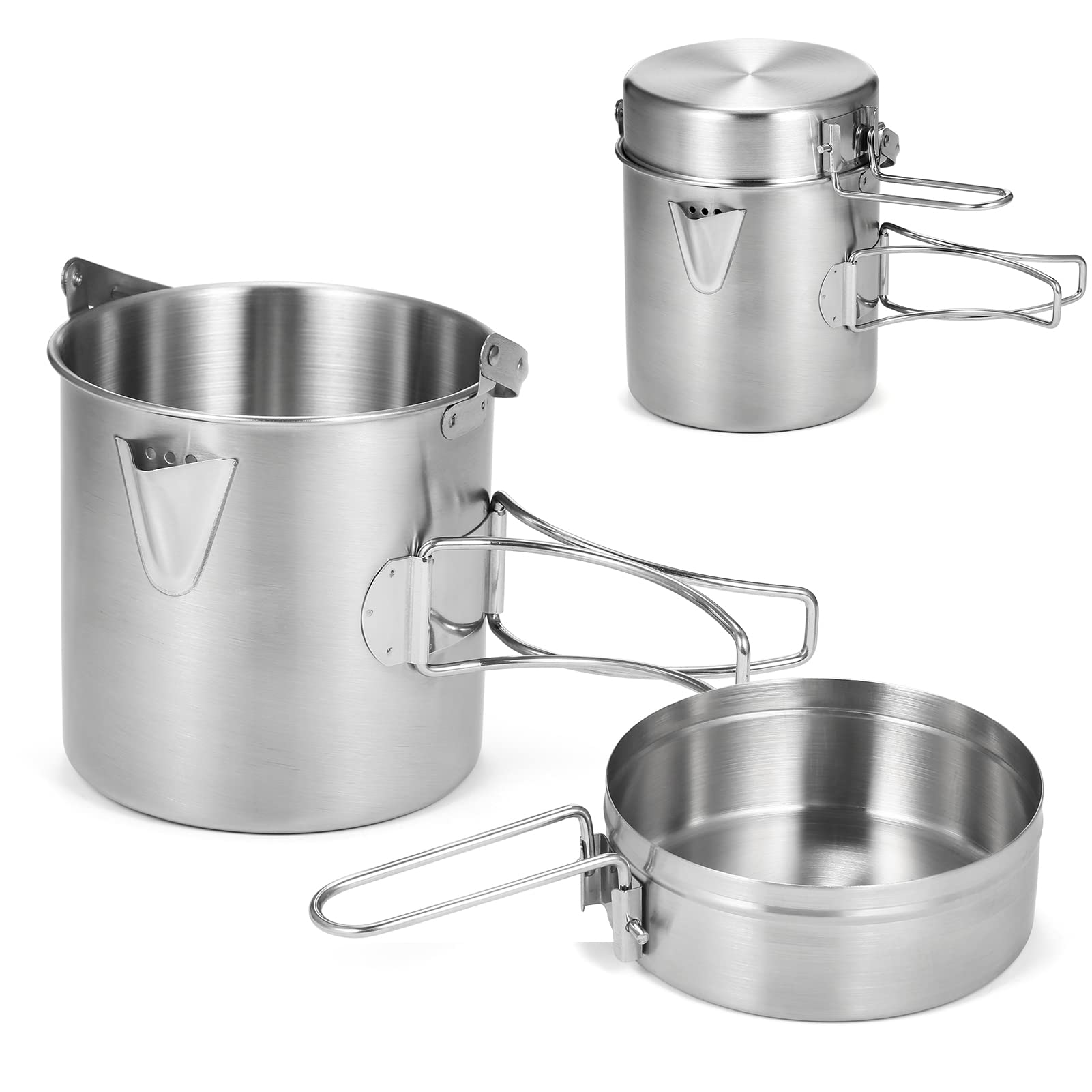 Lixada Camping Cooking Kettle 1L Stainless Steel Cookware Pot with Foldable Handle for Outdoor Camping Backpacking Picnic Hiking