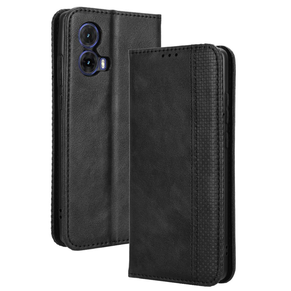 WBWONE Leather Folio Cover for Motorola Moto G85 5G Case, Magnetic Closure Full Protection Shell Book Design Wallet Flip with [Card Slots]& [Kickstand]. Black
