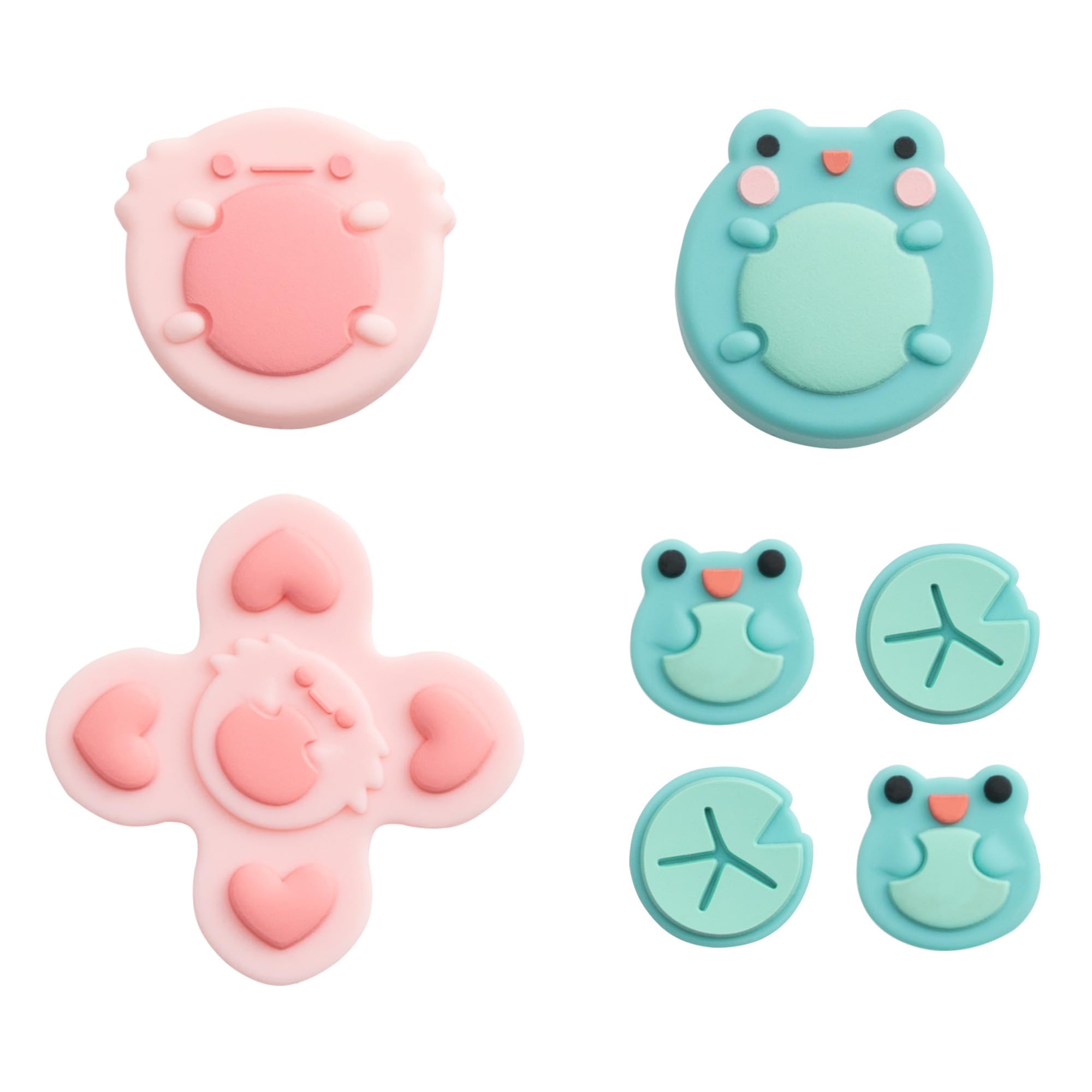 Photo 1 of GeekShare Silicone Cross D-Pad Button Caps Set Joystick Cover - ABXY Key Buttons Sticker Compatible with Switch/OLED Joy Con - Frog & Axolotl