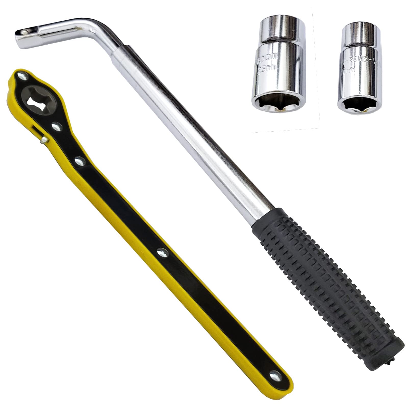 NP 14-20 inch Wheel Wrench with Standard CR-V Sockets + 360° Swivel Labor-Saving Jack Ratchet Wrench (Cross)