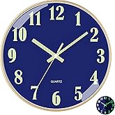 12 "Glow-in-The-Dark Wall Clock,Glowing Silent Non-Ticking, ABS Frame HD Glass Cover,Read Home/Office/School Clock (Gold)
