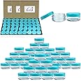 Beauticom (Quantity: 200 Pieces) 5G/5ML Round Clear Jars with Teal Sky Blue Lids for Scrubs, Oils, Toner, Salves, Creams, Lotions, Makeup Samples, Lip Balms