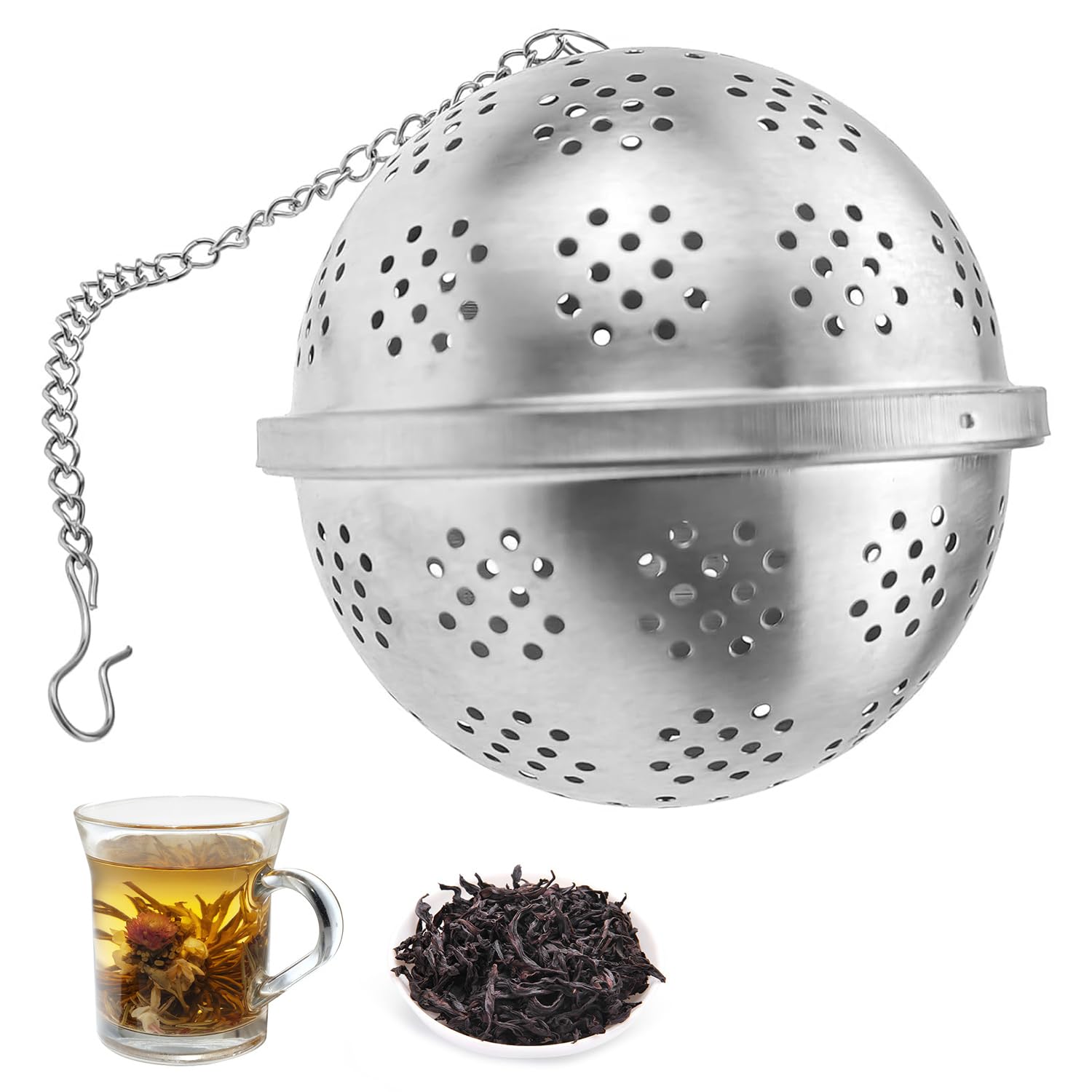 Spice Ball Small for Cooking, Tea Infuser, Stainless Steel Tea Ball Strainer Spice Infuser, Soup Seasonings Seperation Basket with Extended Chain Hook for Brewing Tea Spices Seasonings