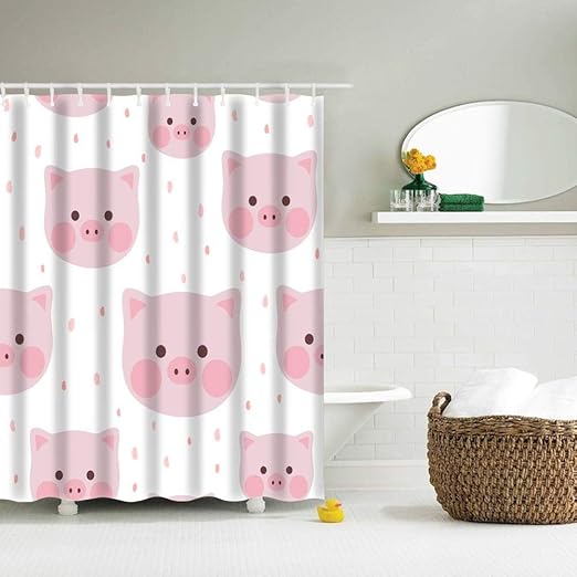 Amazon Com Eleroye 72 X 72 Inches Shower Curtain Cartoon Cute Pink Pig Head Pink Rain Lovely Water Soap Resistant Machine Washable Fabric Bathroom Decor Set With Hook Bath Curtain Home Kitchen