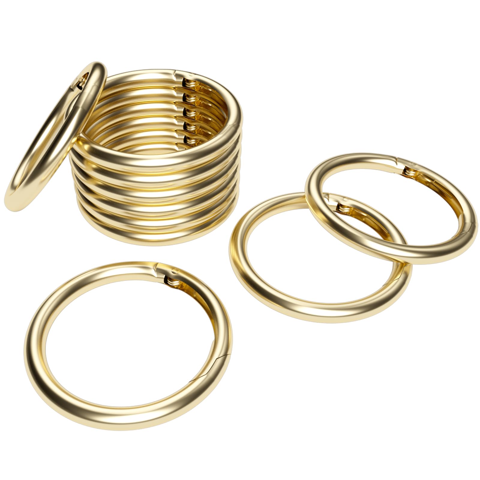 Photo 1 of 10 Pcs Metal Spring Round Carabiner Inner Diameter 1 Inch O Rings Clip Spring Ring for Keychains, Purse, Bag, Handbag (Gold)