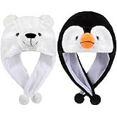Cutecrop 2 Pcs Animal Plush Hats Cute Penguin and Polar Bear Ski Hat Winter Soft Warm Funny Beanies for Boys Girls Teen Women Men Cosplay Party Winter Costume Animal Lover Gifts
