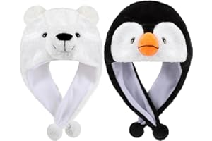 Cutecrop 2 Pcs Animal Plush Hats Cute Penguin and Polar Bear Plush Hats Winter Soft Warm Funny Beanies for Boys Girls Teen Women Men Christmas Party Winter Costume