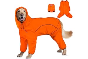 ADNIKIA Dog Raincoat, Waterproof Dog Rain Jacket with Removable Hood，Adjustable 4 Legs Pet Poncho with Leash Hole，Reflective Stripe Hooded Snowproof Windproof Clothes for Small to 3X-Large Dogs, 2XL