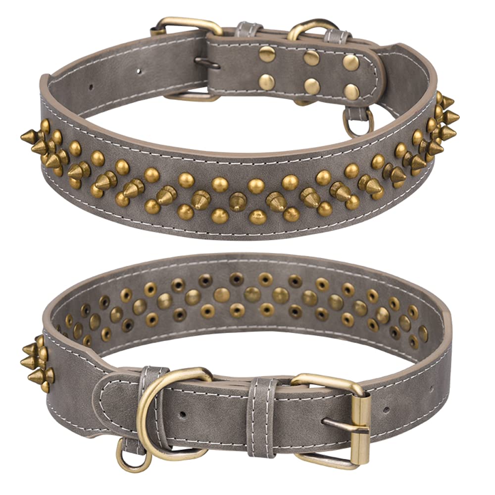 haoyueer Spiked Dog Collar Soft Pu Leather Mushrooms Rivet Spike Studded Puppy Adjustable Cat Collars (M, Grey)