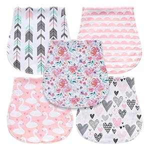 5-Pack Baby Burp Cloths for Girls, Triple Layer, 100% Organic Cotton, Soft and Absorbent Towels, Burping Rags for…