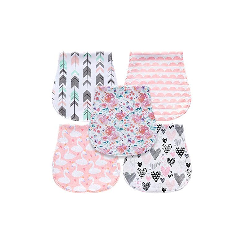 5-Pack Baby Burp Cloths for Girls, Triple Layer, 100% Organic Cotton, Soft and Absorbent Towels, Burping Rags for…