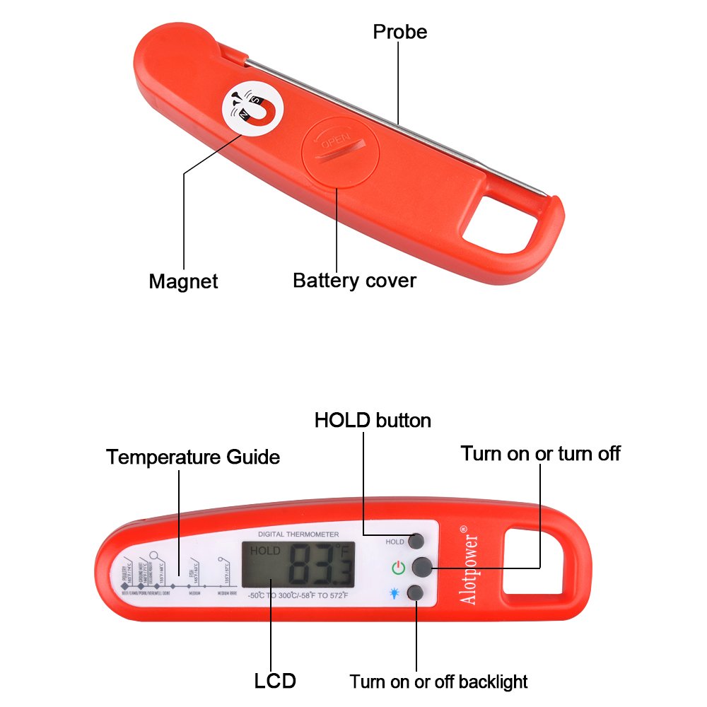 Alotpower Grill Thermometer Kitchen Cooking Thermometer with Probe and Backlit