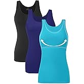 Orrpally Basic Tank Top with Bra for Women Cotton Shelf Bra Undershirt Cami Tank Tops 3-Pack