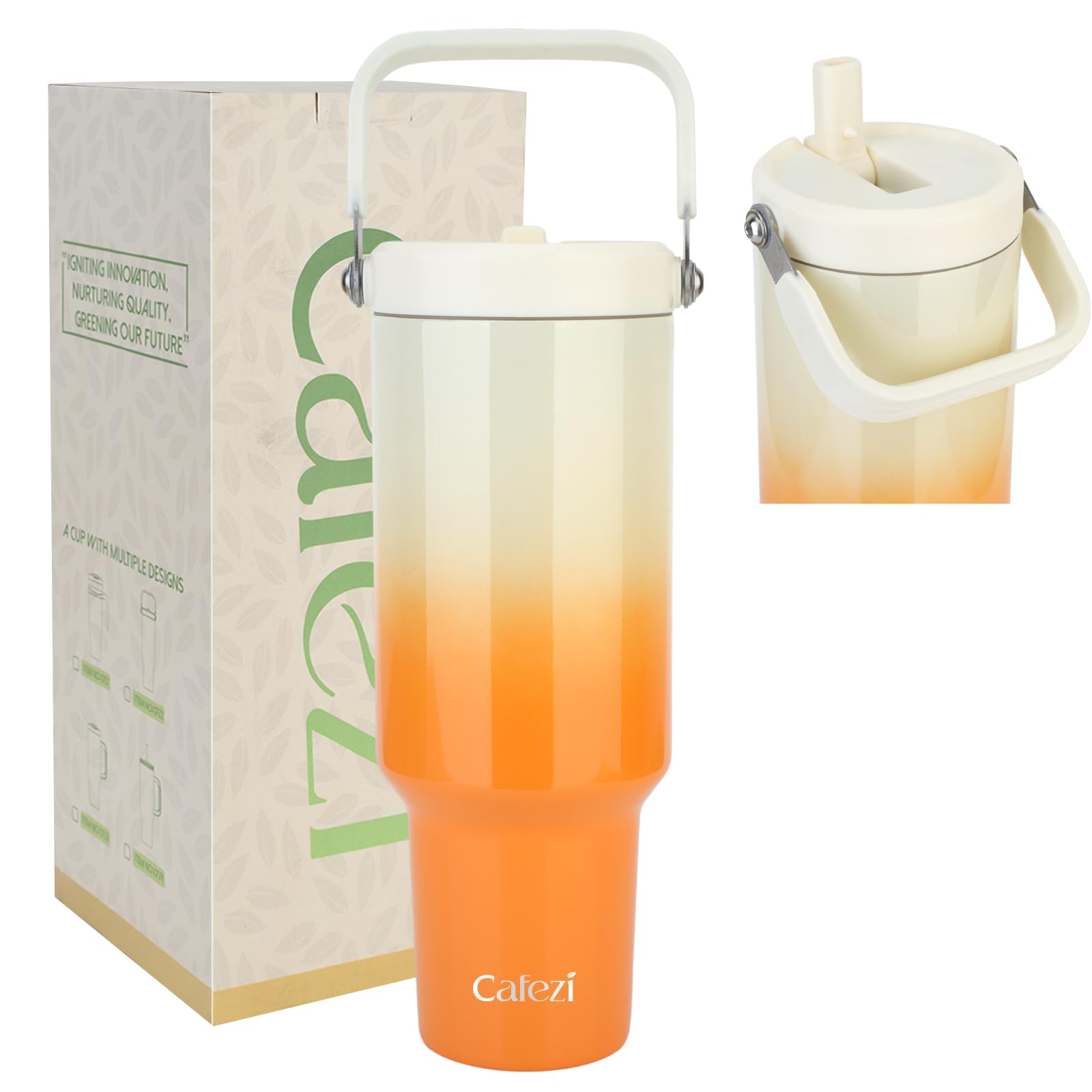 Cafezi 40 oz Tumbler with Lid and Straw, Stainless