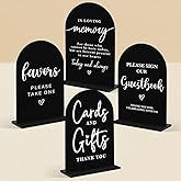 4 Pcs Acrylic Wedding Signs for Ceremony and Reception, Bridal Shower Decorations, Cards and Gifts Signs, Guest Book Sign, Arch Acrylic Table Top Sign with Holder for Wedding Reception (Black)