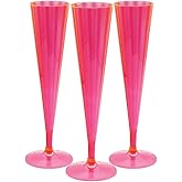 Party Essentials 20 Count Hard Plastic Twopiece 5 oz Champagne Flutes, Neon Pink