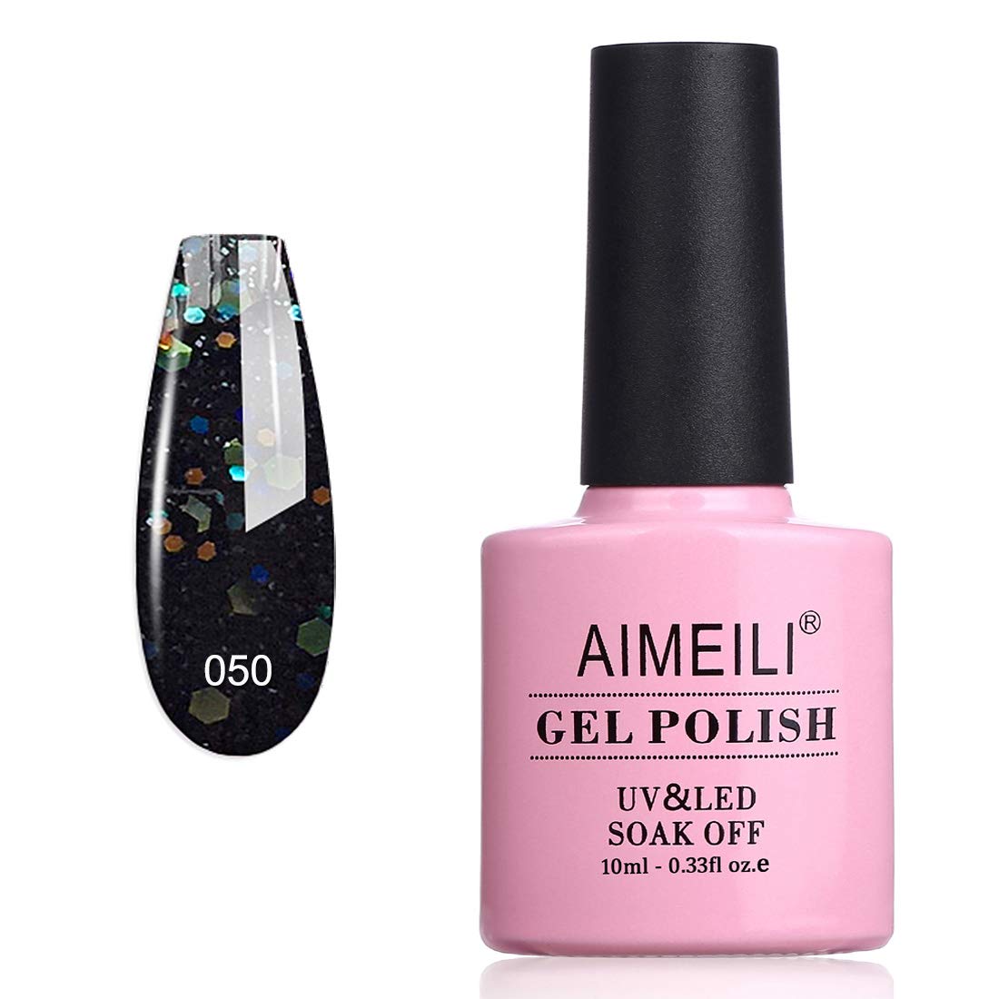 AIMEILI Soak Off UV LED Glitter Gel Nail Polish - Black Diamond (050) 10ml
