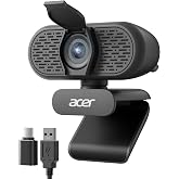 Acer A610 1080p Webcam for PC with Microphones Computer Camera for Meeting | A-to-C Adapter, Noise-Cancelling Mics, Fixed Focus, Privacy Cover, Plug and Play, Webcam for Switch 2, Teams, Zoom and more