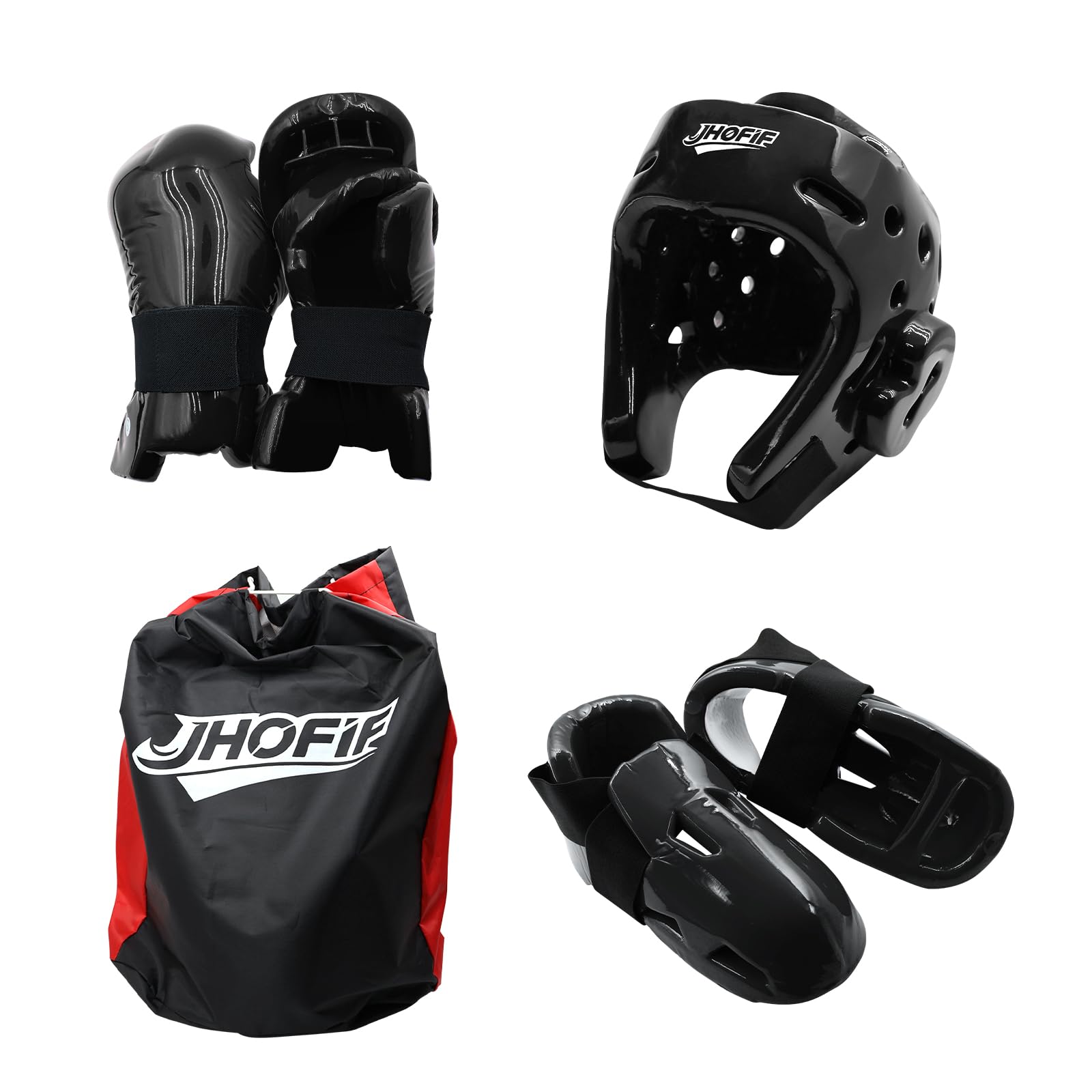 Photo 1 of JHOFIF Martial Arts Karate Protective Sparring Gear Package Deal/Gift Adjustable Adult & Youth Headgear, UZJ Gloves & Kicks for MMA, Taekwondo, Boxing Training (Black, X-Large)