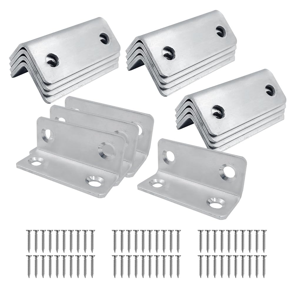 ONEBO 15 Pcs Stainless Steel Corner Brackets,Right Angle Bracket,Corner Shelf Bracket,Invisible Shelf Brackets,Supplied with Screws,for Cupboard, Cabinet, Chair Fixing — image 1