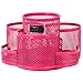 MyGift Rotating Black Metal Mesh Desktop Office Supplies Caddy with 7 Compartment for Pens, Pencils, Scissors and Accessories (Fuschia)