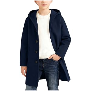 Zzalalana Boys Hooded Trench Coat Single Breasted Wool Dress Coats Winter Long Windbreaker Overcoat for Kids 5-15 Years