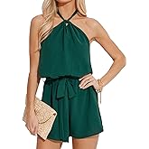 CUPSHE Women's Sleeveless Romper Halter Tie Front Casual Wide Leg Jumpsuit Beach Summer Vacation Outfits