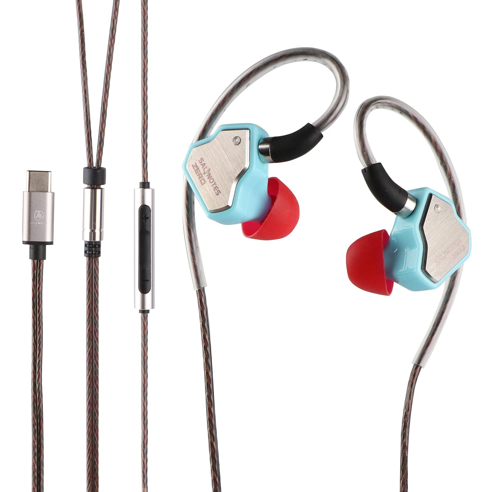 Linsoul 7Hz Salnotes Zero HiFi 10mm Dynamic Driver In-Ear Earphone IEM with Metal Composite Diaphragm Stainless Steel Faceplate Detachable 2Pin OFC Cable (Blue, With Mic, Type C)