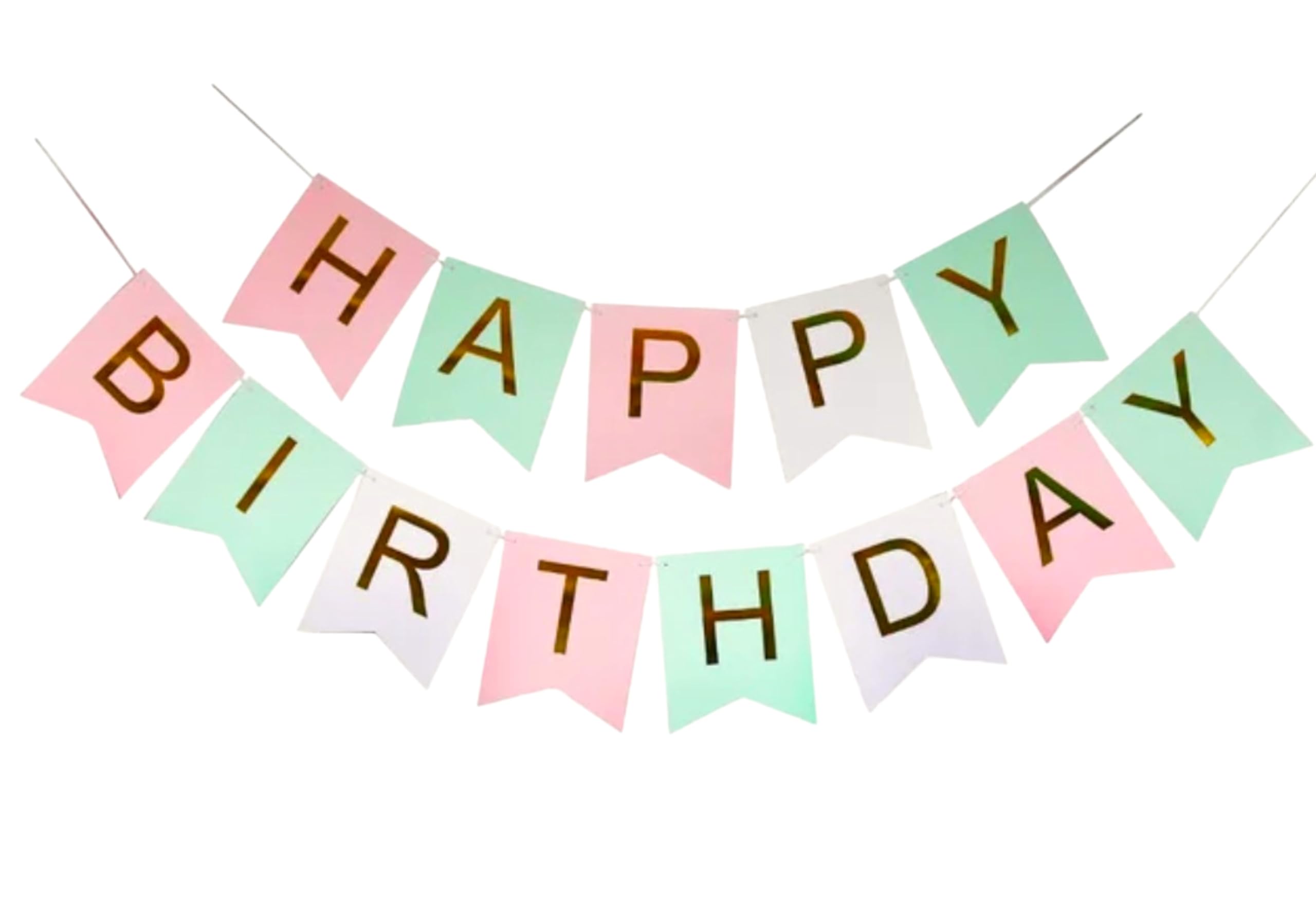 Happy Birthday Banner Pink Pastel Macaron Bunting Garland with Shimmering Gold Foil Letters Girls Women Birthday Decorations